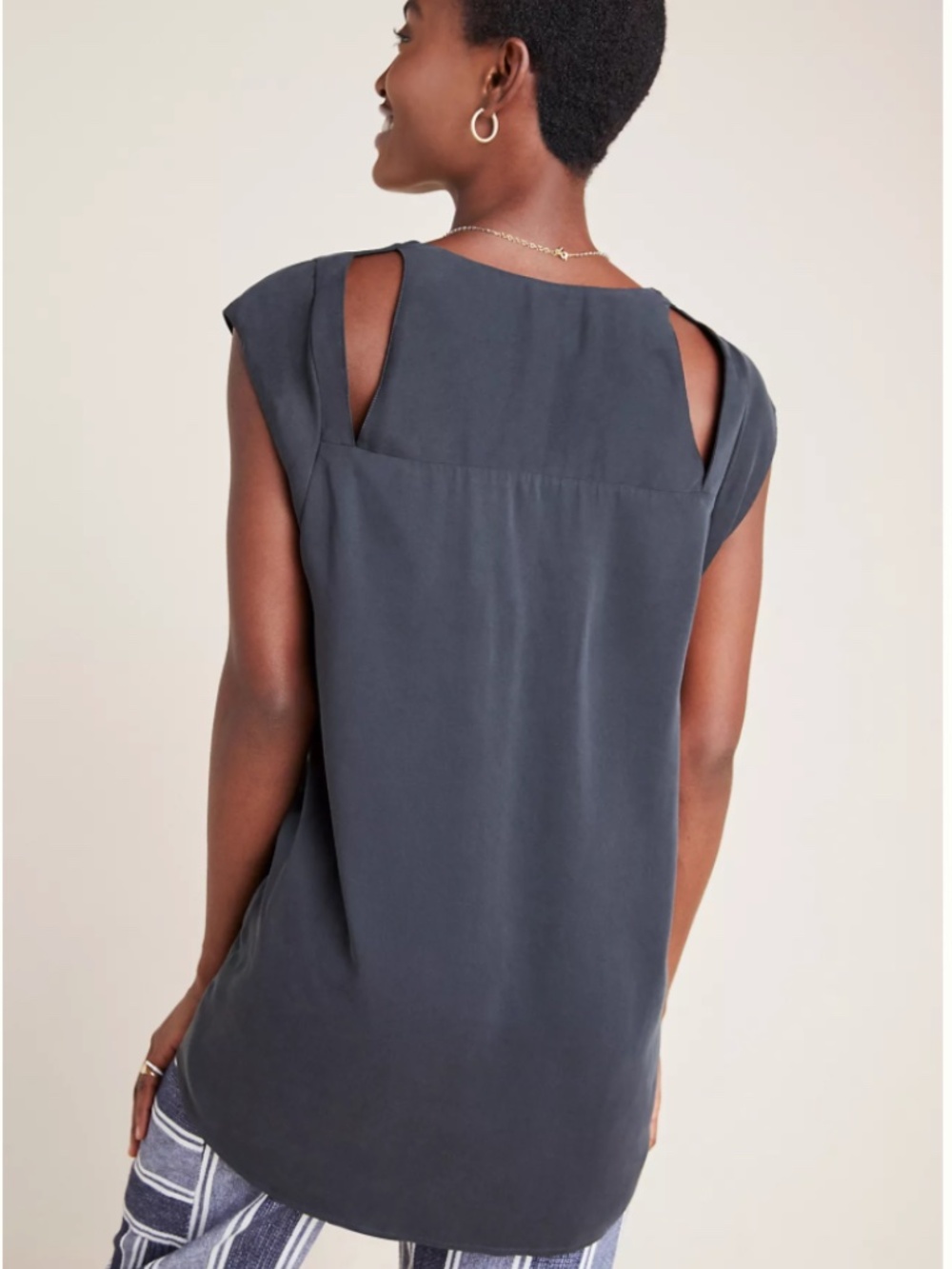 Brand New Maeve Anthropologie Ally Cupro Tunic Black Cut Outs Model Size Medium